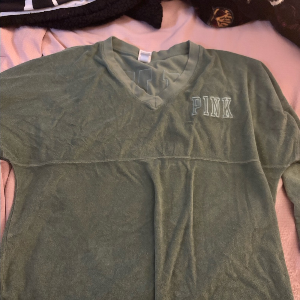 Green PINK V-Neck Sweatshirt